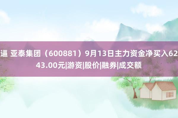 逼 亚泰集团（600881）9月13日主力资金净买入6243.00元|游资|股价|融券|成交额